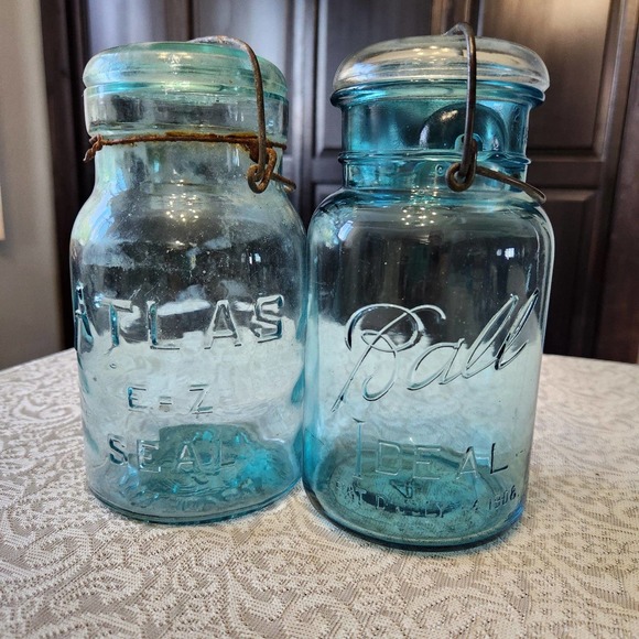 Ball Other - 2 Blue Glass Ball and Atlas Jars w lids, Storage